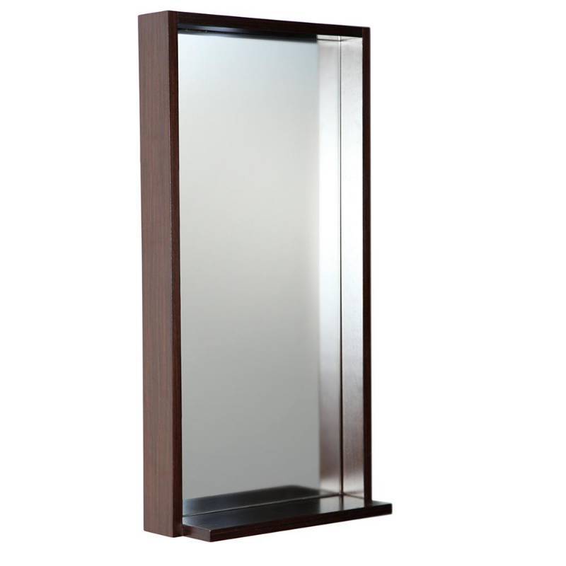 lot 33 image: Fresca Allier 16 in. W x 31.50 in. H Framed Wall Mirror with Shelf in Wenge, FMR8118WG