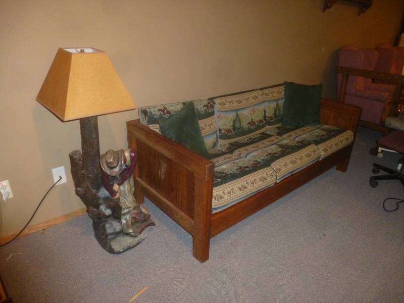 lot 52 image: Western Style Couch & Cowboy Lamp