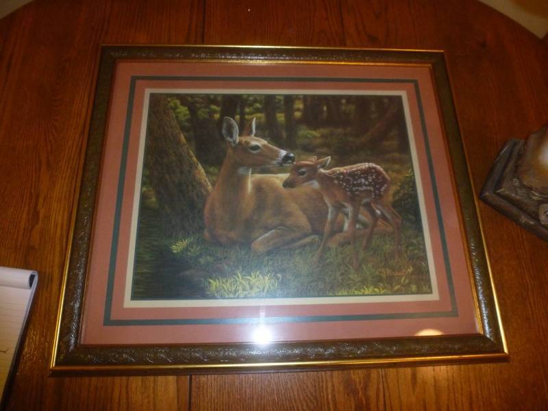 lot 80 image: Print # 27 Doe & Fawn Scene & Buck Statue
