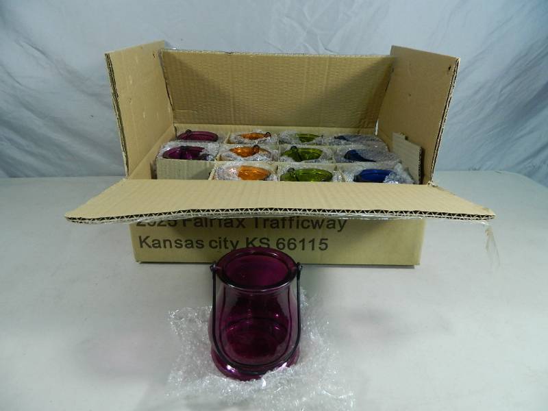 lot 85 image: Case of 12 New Glass Candle Lanterns