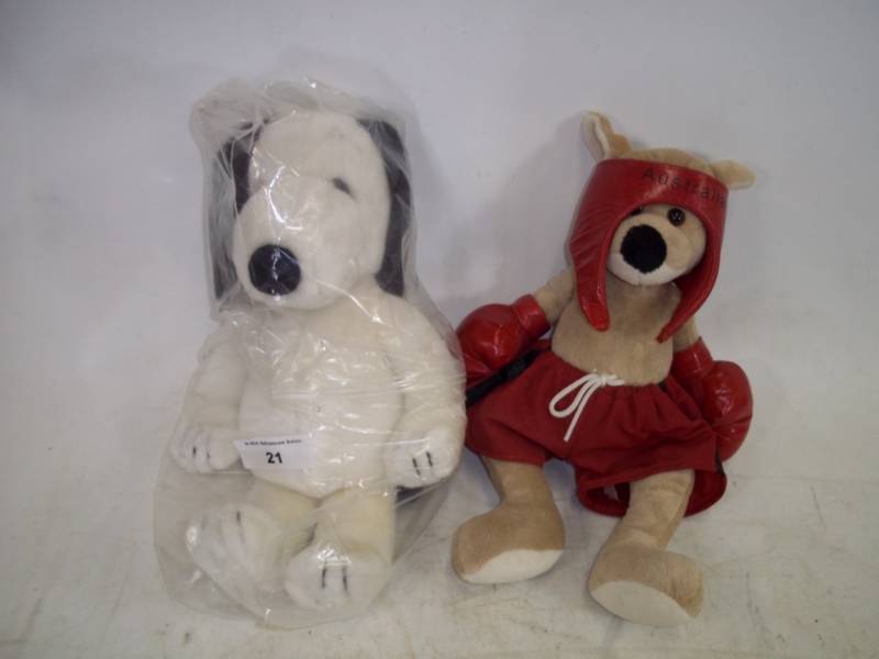 Snoopy and Kangaroo Boxer stuffed animals