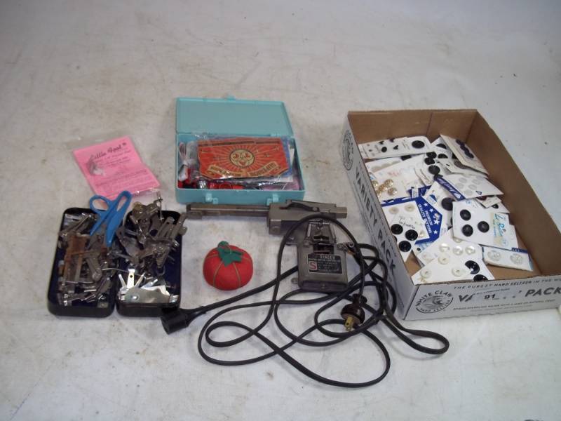 Lot of Sewing Machine attachments parts, notions and button cards