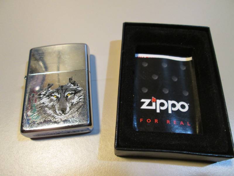 lot 41 image: Zippo Lighter with Wolf in Box No L...