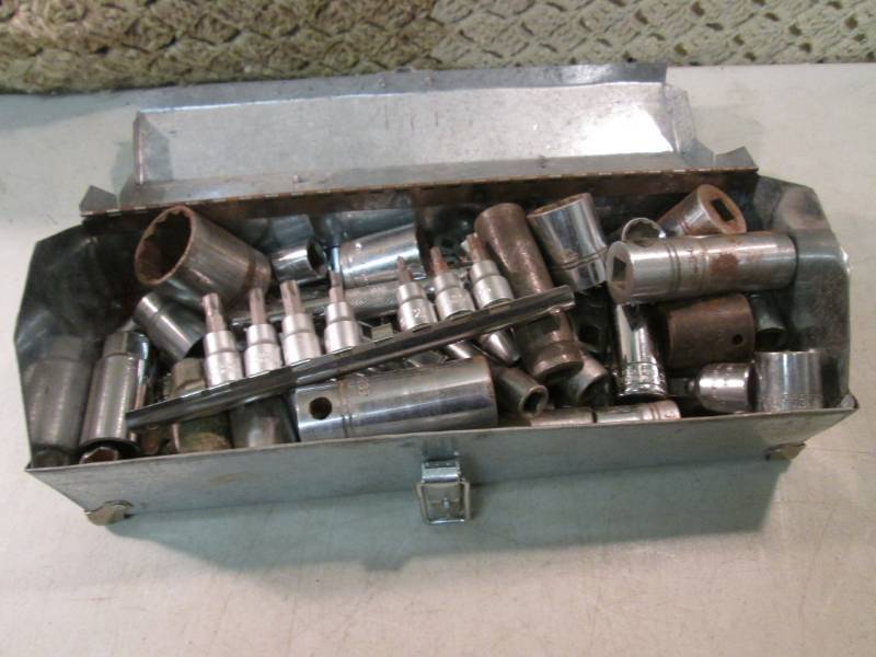 lot 125 image: Small Metal Tool Box Full of Socket...