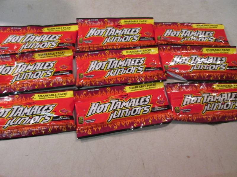 lot 208 image: 9 Share Size Bags of Hot Tamales Ju...