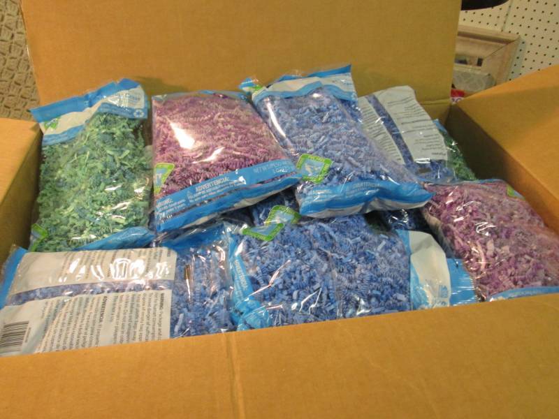 lot 308 image: Box Full of Green Purple and Blue E...