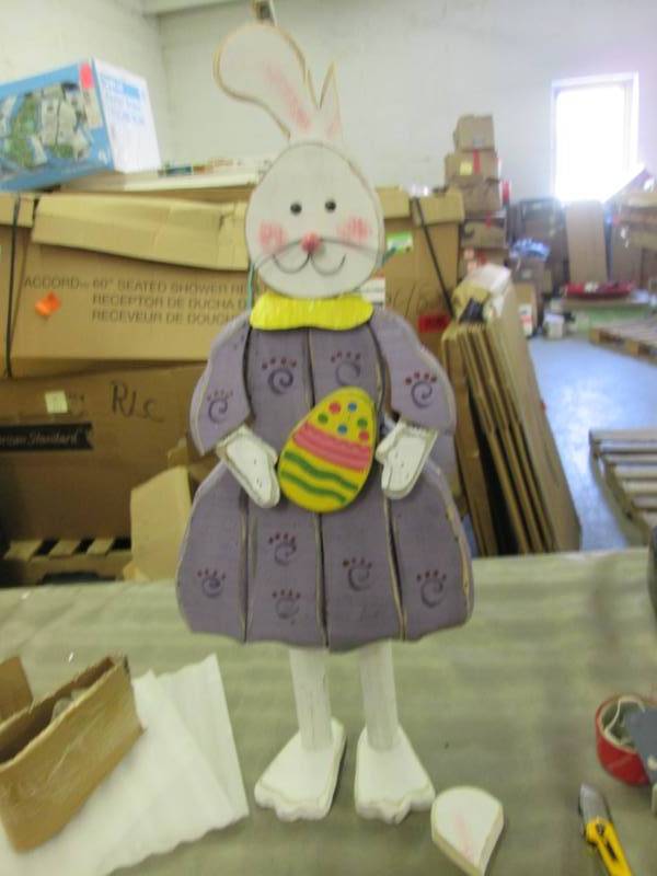 lot 42 image: Wooden Easter Bunny Girl open box, ...