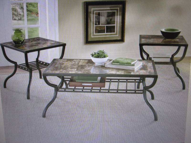 lot 240 image: 3-Piece Faux Marble Table Set open ...