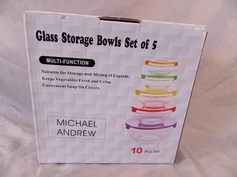 lot 26 image: New 10 Pc Glass Bowl Set with Lids