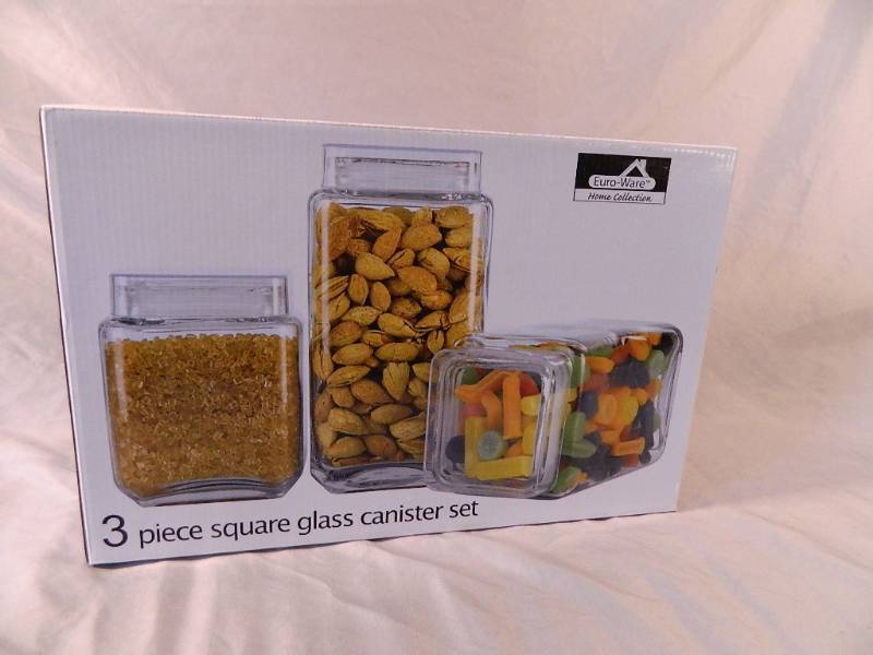 lot 33 image: New 3 Piece Glass Canister Set