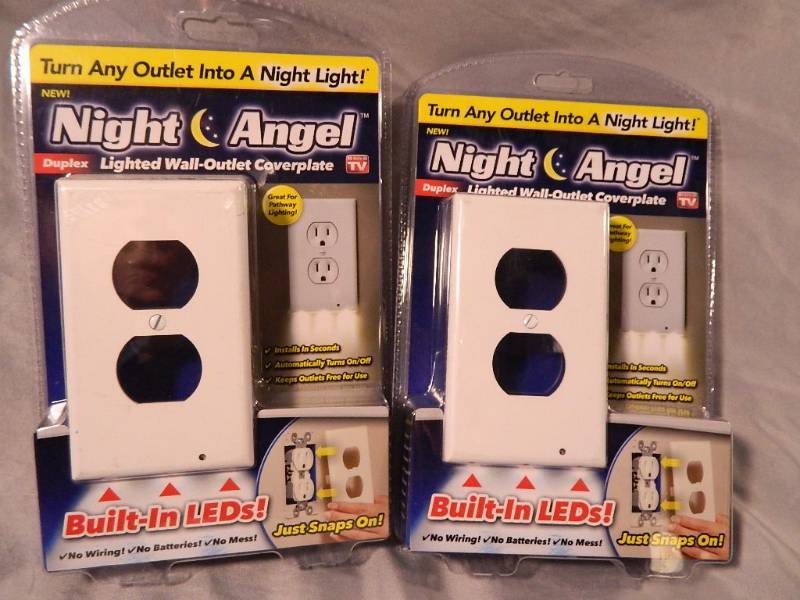 lot 48 image: 2 New Night Angel LED Wall Outlet Coverplate Lights