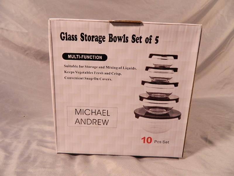 lot 77 image: New 10 Pc Glass Bowl Set with Lids