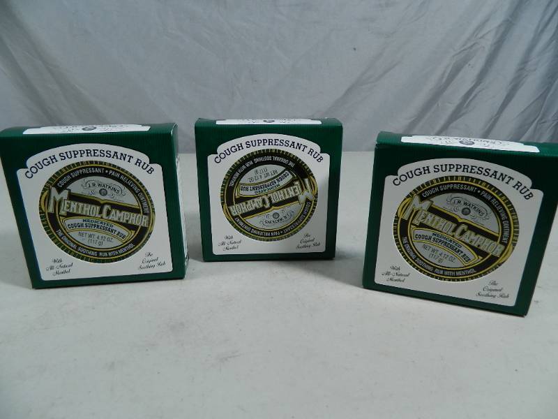 lot 104 image: 3 New Watkins Cough Suppressent Rubs