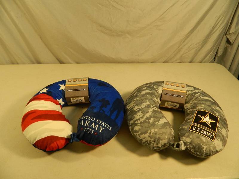 lot 194 image: 2 New US Army Memory Foam Neck Pillows