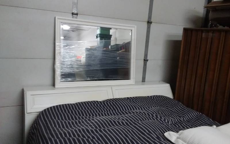 King Size Bed (Storage Compartment Headboard), Mirror 36x48, Bedding Set