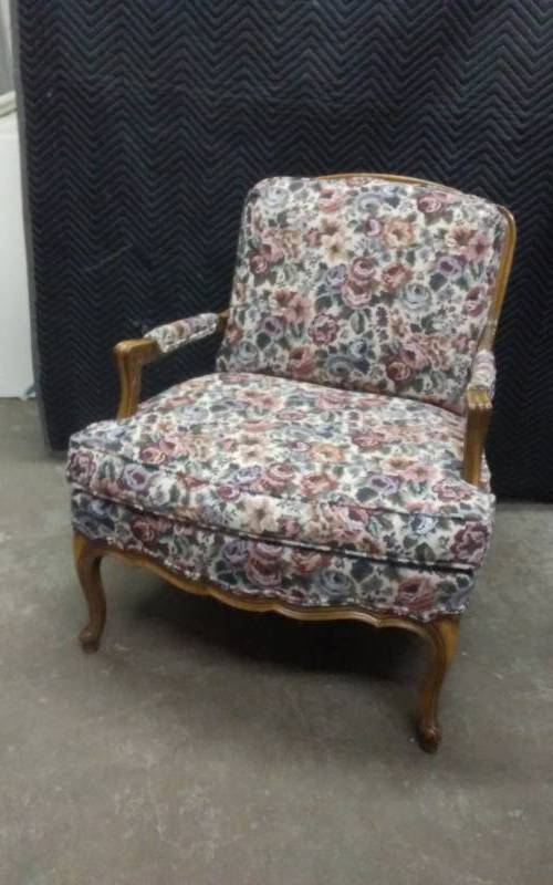 Wood Frame Floral Arm Chair