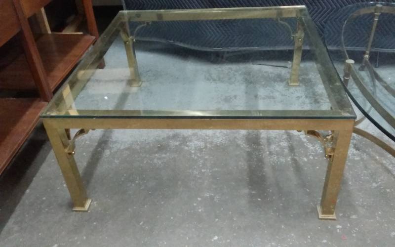 Square Brass Base Table With Glass Top 36x36x17