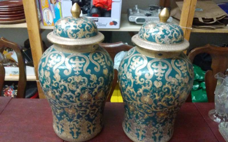 Pair Of Ginger Jars (20 Inch) & Lot Of Dining Table Linens