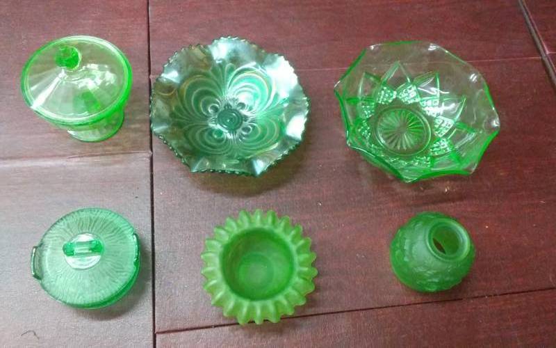 6-Pieces Vintage Green Glassware