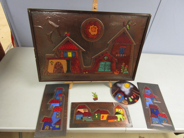 lot 764 image: HANDMADE, HAMMERED COPPER ENAMEL WALL ART
