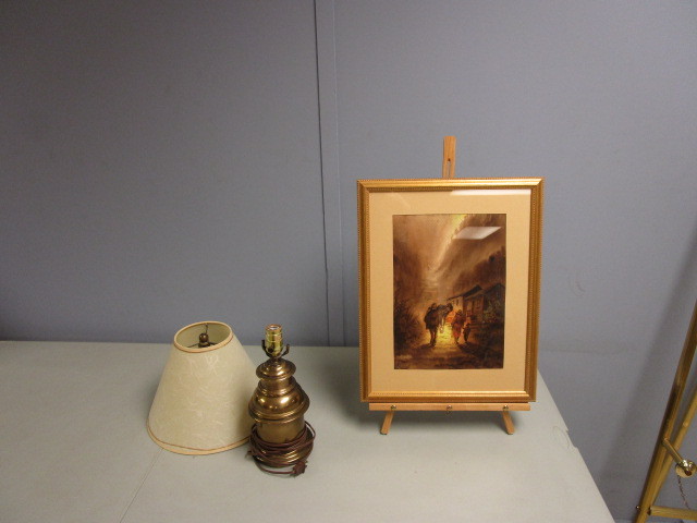 lot 767 image: ORIGINAL WATERCOLOR AND BRASS LAMP