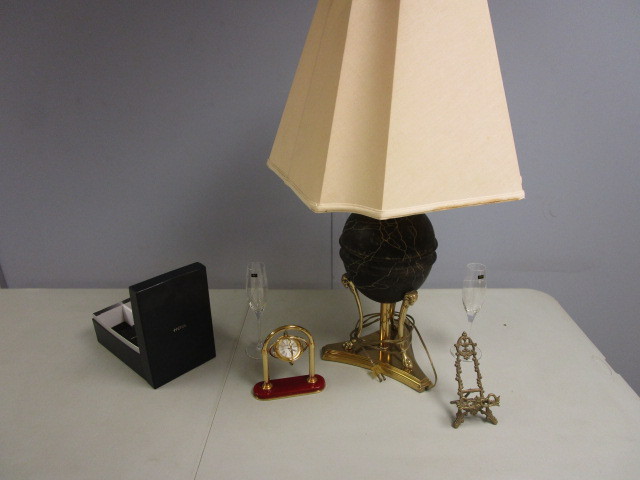 lot 751 image: GREEK STYLE LAMP, HERMAN MILLER CLOCK AND HOYA CRYSTAL FLUTES