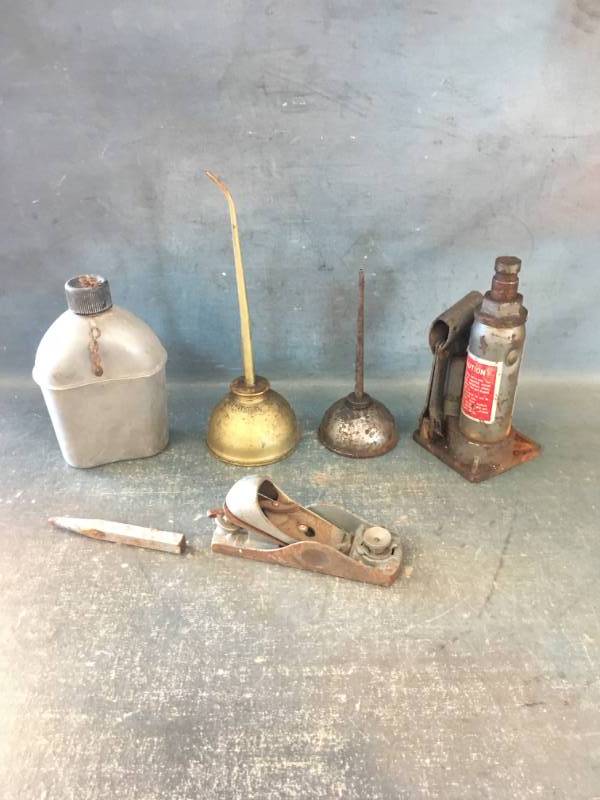 Oil Cans, Hydraulic Jack, Planer and More