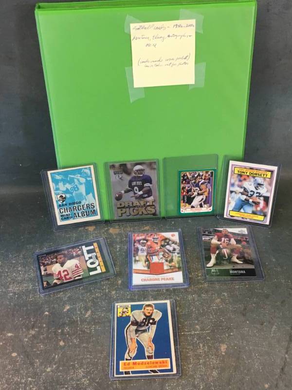 Green Binder of Football Cards 1950s - 2000s, Montana, Elway, Autographs and More