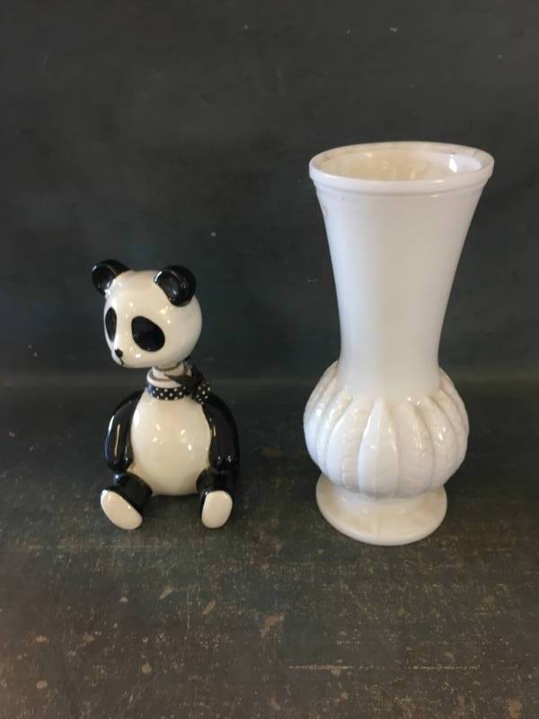 Milk Glass Case and Panda Pump
