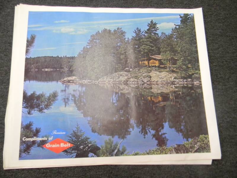 lot 25 image: RARE - VINTAGE GRAIN BELT BEER MPLS. BREWING CO. ADVERTISING PRINT - RARE - APPROX 33 BY 27 ON CANVAS TYPE PAPER - SEE PICTURES