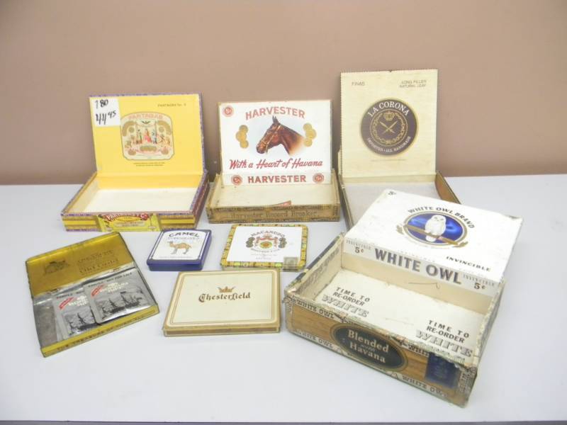 lot 47 image: VINTAGE CIGAR BOXES WITH TINS - SEE PICTURES