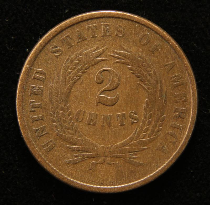 lot 14 image: 1864 LARGE MOTTO US TWO CENT PIECE