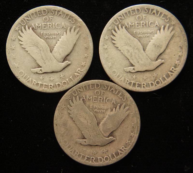 lot 26 image: 3 STANDING LIBERTY QUARTERS 1928 1928-D 1928-S