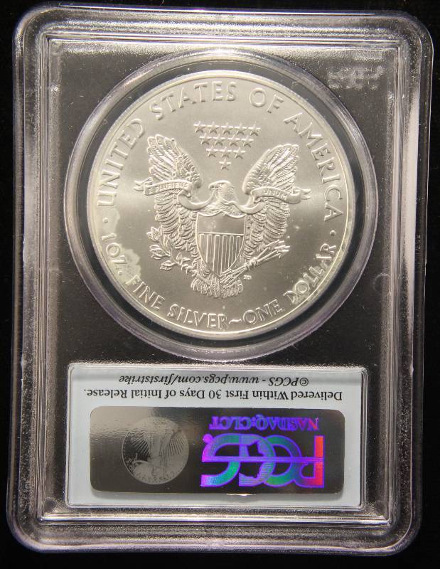 lot 39 image: 2012(W) AMERICAN SILVER EAGLE 1 TROY OZ. .999 FINE SILVER MS70 PCGS FIRSTSTRIKE