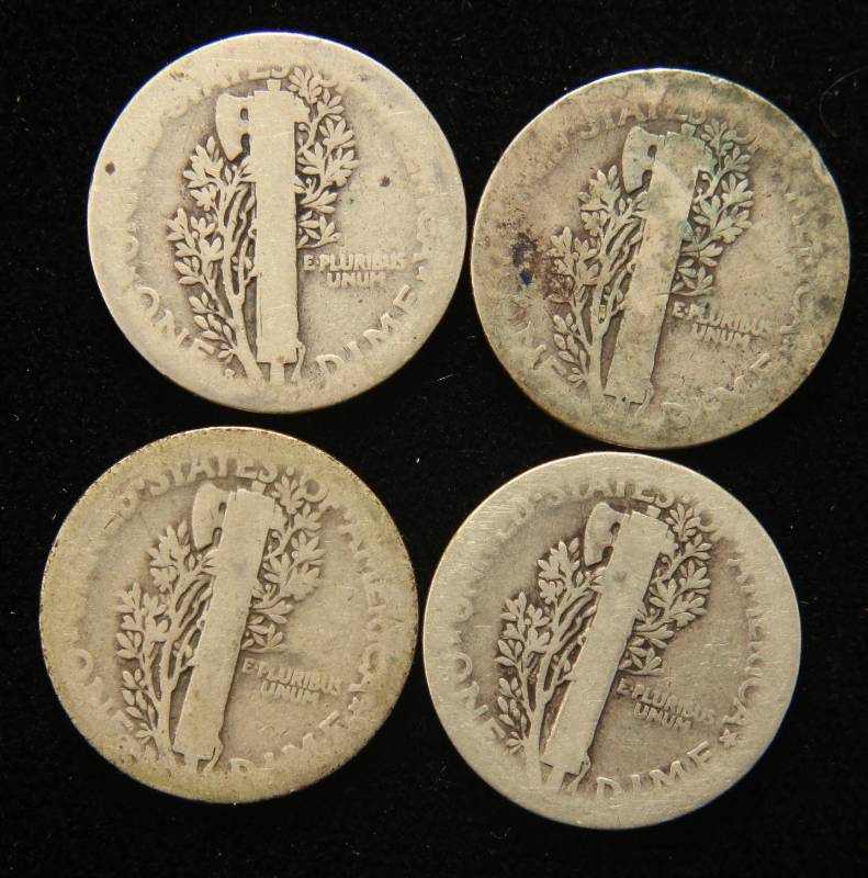 lot 47 image: 4 EARLY DATE MERCURY DIMES 1917 1917-D 1917-S 1920