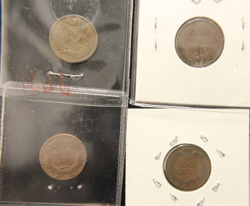 lot 52 image: 4 COINS 1858 FLYING EAGLE 1881 1898 1904 INDIAN HEAD CENTS