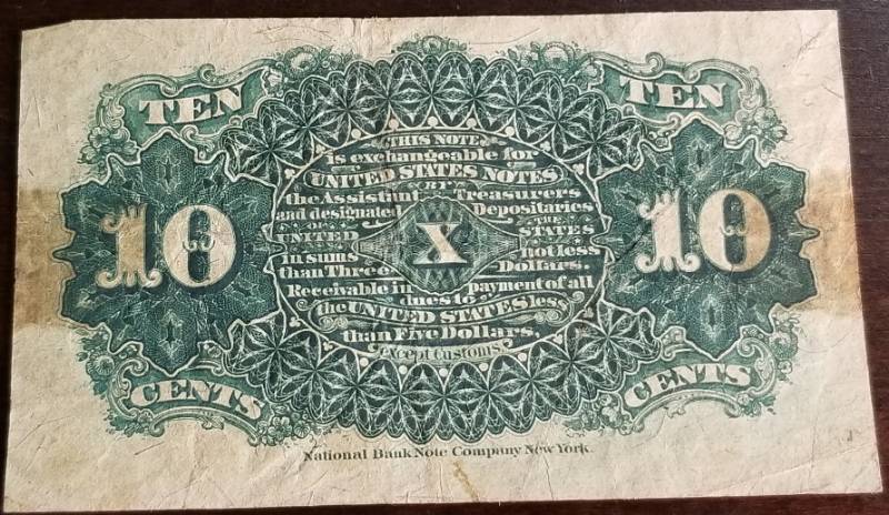 lot 03-A image: 1863 US FRACTIONAL CURRENCY NOTE 10 CENT BILL