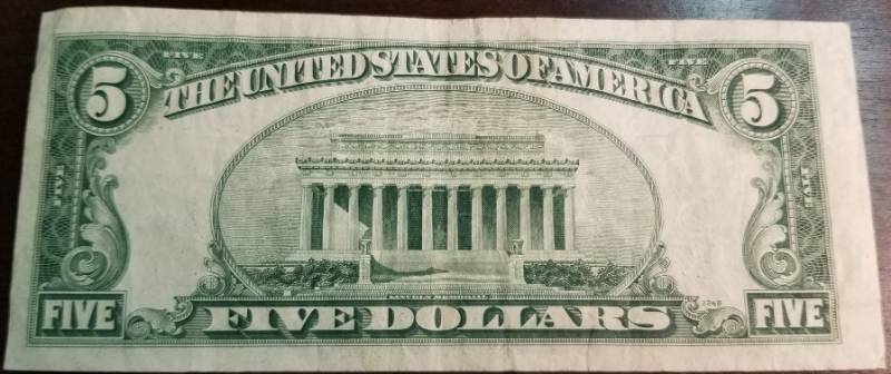 lot 15-A image: 1953-A US BLUE SEAL $5 CURRENCY SILVER CERTIFICATE NOTE