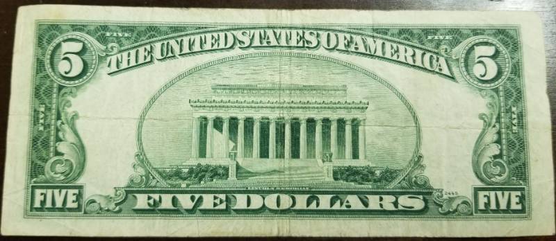 lot 16-A image: 1953-A US RED SEAL $5 CURRENCY SILVER CERTIFICATE NOTE