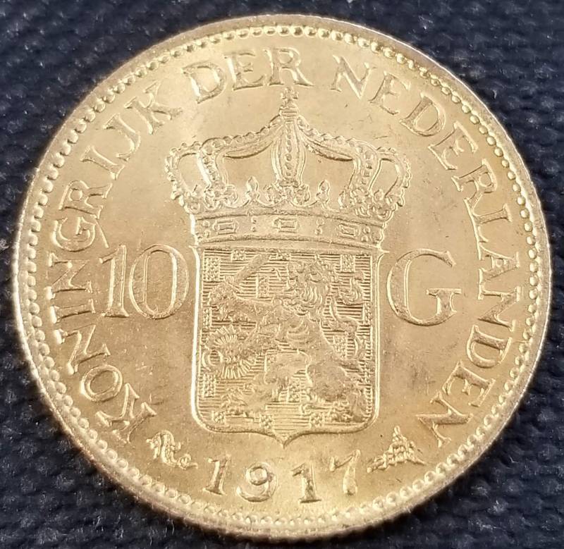 lot 04-A image: 1917 NETHERLANDS 10 GULDEN GOLD COIN (6.73 GRAMS)
