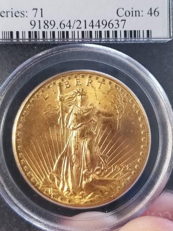lot 02-A image: 1928 US SAINT GAUDENS $20 GOLD PIECE MS64 PCGS