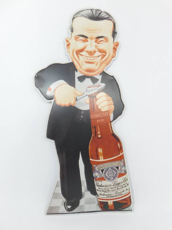 lot 18 image: Smiling Charlie Budweiser Metal Sign