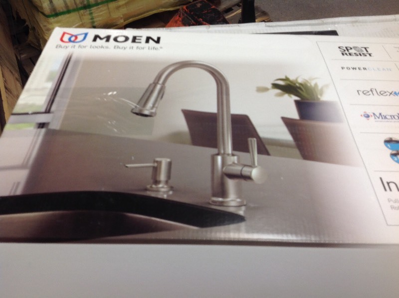 MOEN Indi Single-Handle Pull-Down Sprayer Kitchen Faucet with Reflex, Power Clean, and Microban in Spot Resist Stainless in good conditions