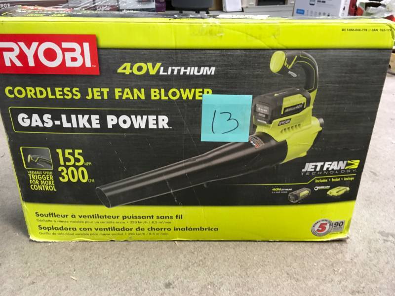 RYOBI 155 MPH 300 CFM 40-Volt Lithium-Ion Cordless Jet Fan Blower TOOL ONLY  in like new condition