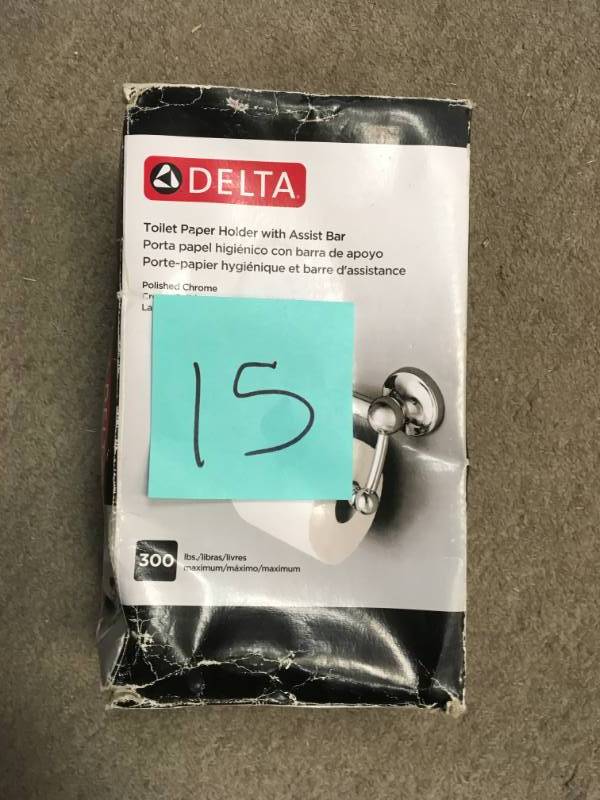 Delta 5 in. Traditional Toilet Paper Holder with Assist Bar in Chrome  in like new condition