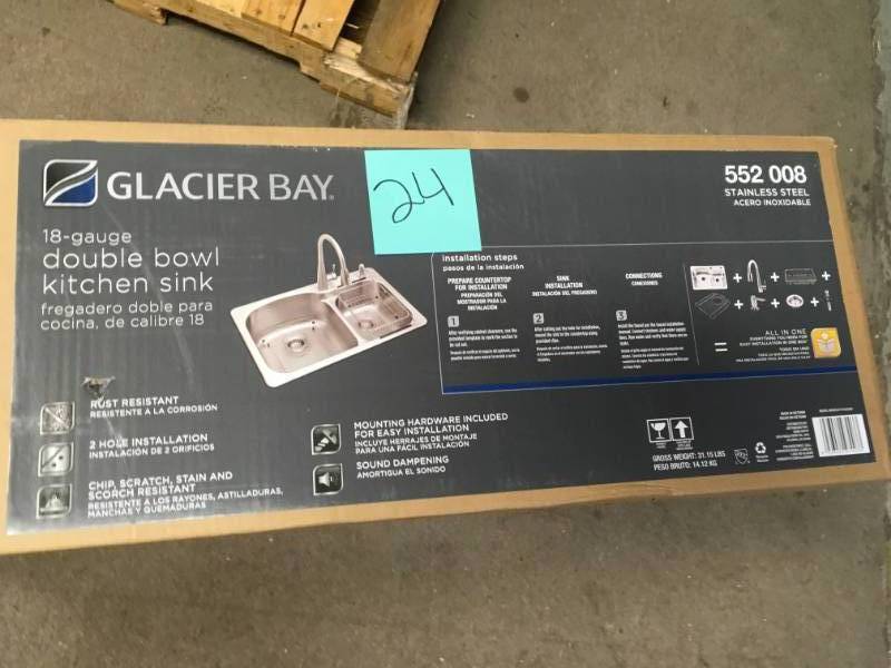 Glacier Bay All-in-One Dual Mount Stainless Steel 33 in. 2-Hole Double Bowl Kitchen Sink  in like new condition