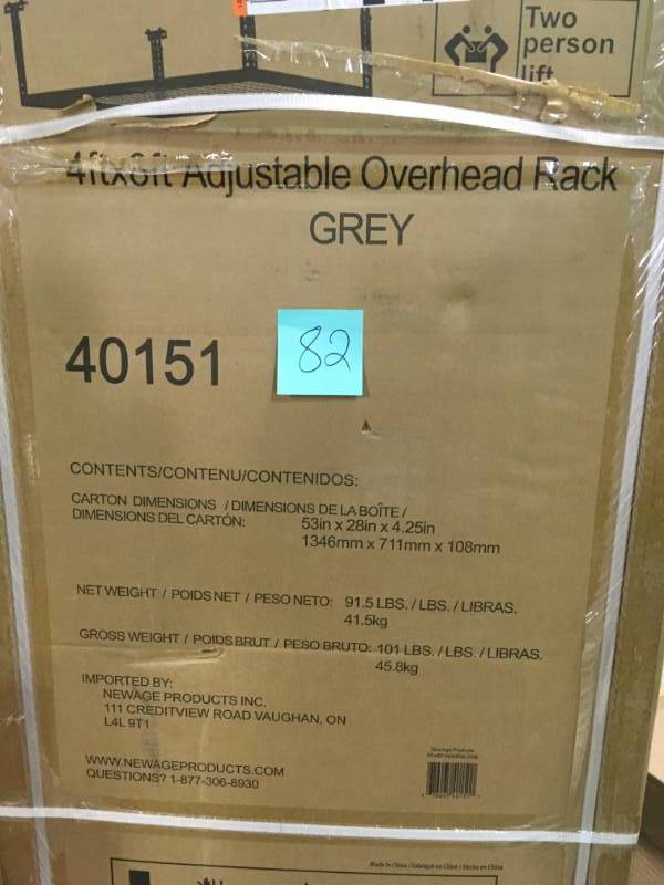 NewAge Products Performance 96 in. L x 48 in. W x 42 in. H Adjustable VersaRac Ceiling Storage Rack in Gray QTY 2 not used