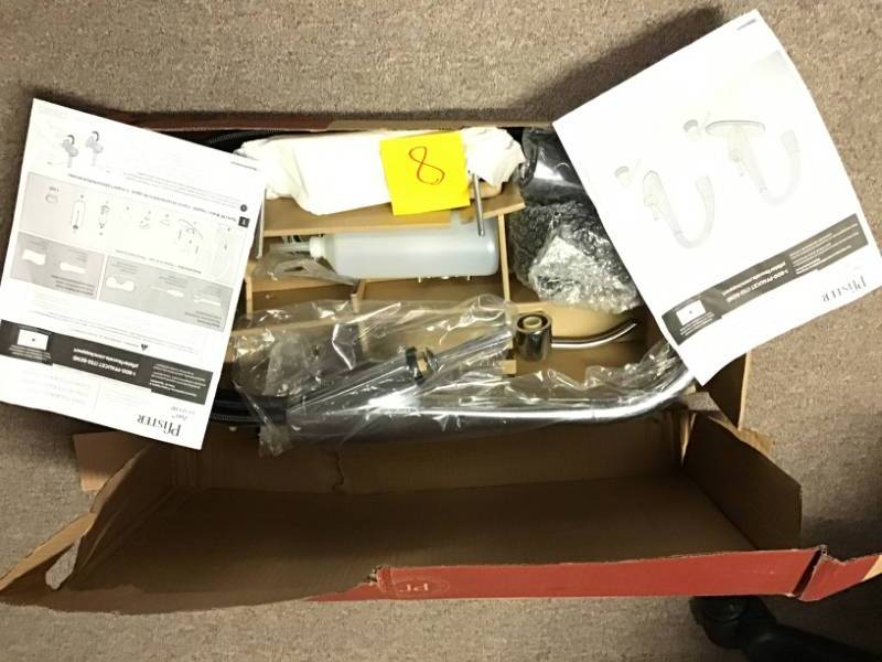 lot 8 image: Pfister Zuri Single-Handle Pull-Down Sprayer Kitchen Faucet with Soap Dispenser in Polished Chrome not used