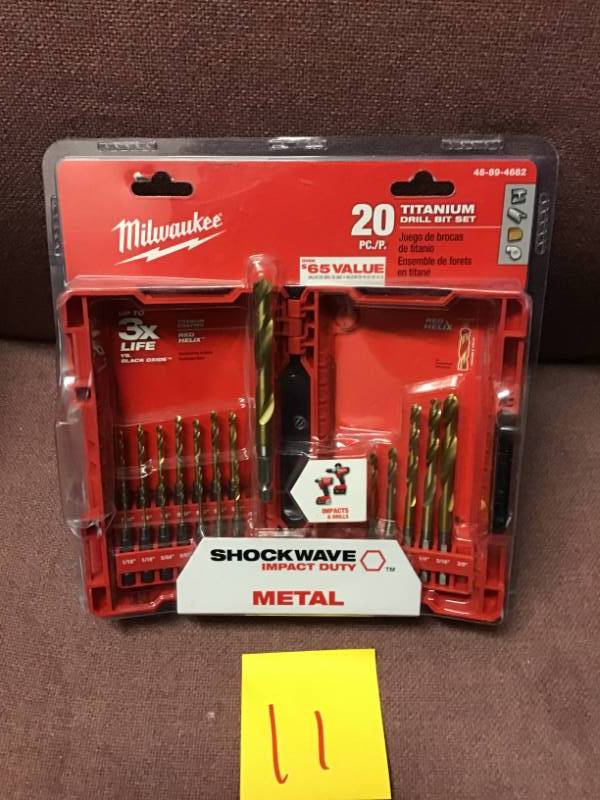 lot 11 image: Milwaukee SHOCKWAVE IMPACT DUTY Titanium Drill Bit Set (20-Piece) in like new condition