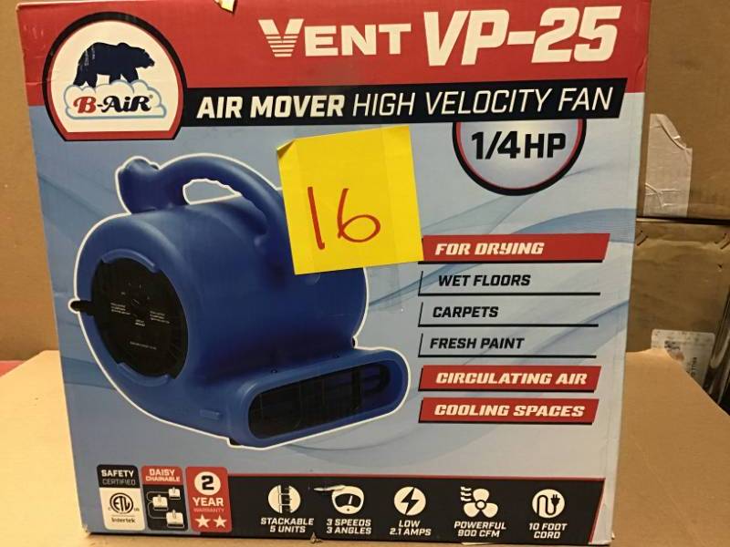 lot 16 image: B-Air 14 HP Air Mover Blower Fan for Water Damage Restoration Carpet Dryer Floor Home and Plumbing Use in Blue in like new condition
